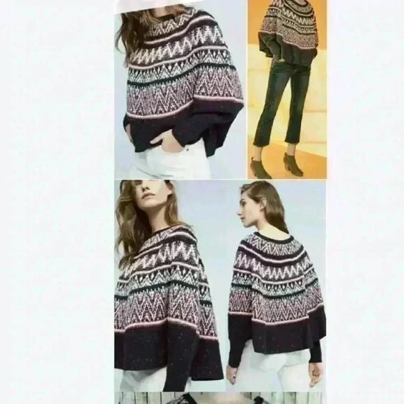 Anthropologie sleeping on snow midland Fair isle poncho sweater wool blend M/L - Picture 6 of 7